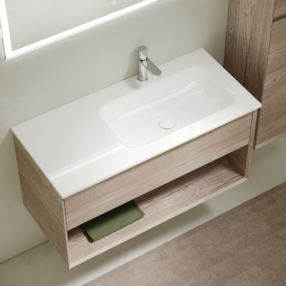 Тумба подвесная с раковиной-столешницей Sancos Nature 1.0 100 см MR1.0100REG, дуб галифакс натуральный (раковина Grace ​CN7015) - фото 4