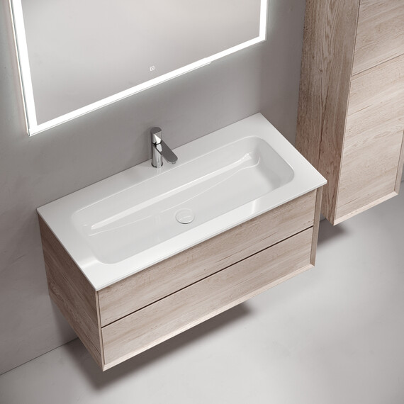 Тумба подвесная с раковиной Sancos Nature 2.0 100 см MR2.0100EG, дуб галифакс натуральный (раковина Grace ​CN7013) - фото 4