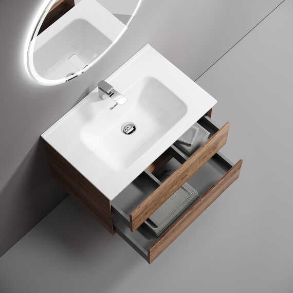 Тумба подвесная с раковиной Sancos Nature 2.0 70 см MR2.070ECH, дуб чарльстон (раковина Element ​CN7007) - фото 5