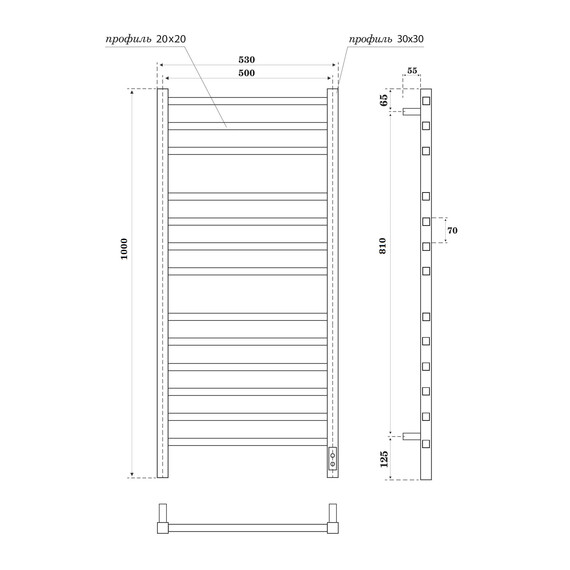 Полотенцесушитель электрический Apextermo Атлас П12 500x1000 мм AT00105GF (скрытое подключение) графит - фото 8