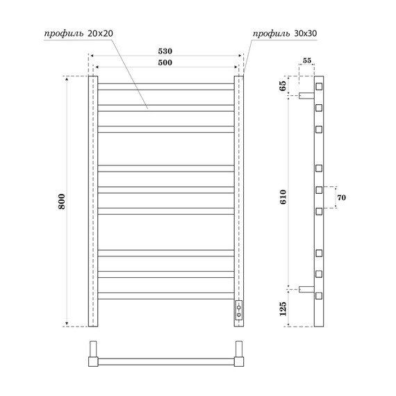 Полотенцесушитель электрический Apextermo Атлас П9 500x800 мм AT00185GF (скрытое подключение) графит - фото 8