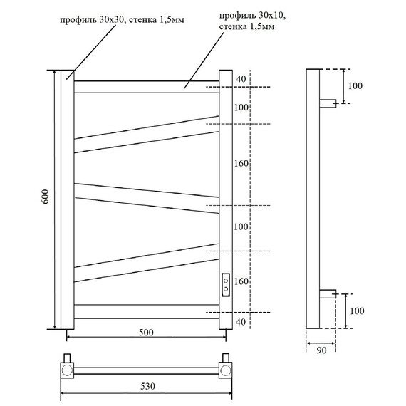 Полотенцесушитель электрический Apextermo Генезис П5 500x600 мм GN00165WM (скрытое подключение) белый - фото 6