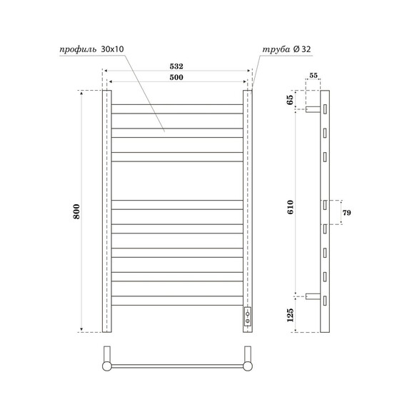 Полотенцесушитель электрический Apextermo Сфера П8 500x800 мм SF00185WM (скрытое подключение) белый - фото 6