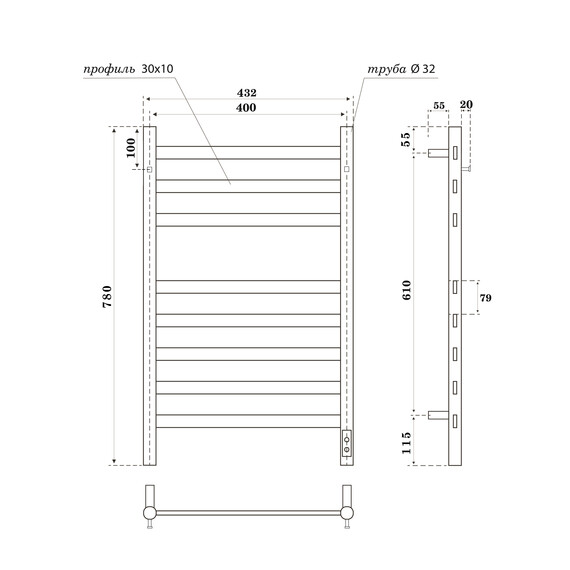 Полотенцесушитель электрический Apextermo Сфера П8 500x800 мм SF10184GF (скрытое подключение) графит - фото 8