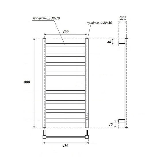 Полотенцесушитель электрический Apextermo Терра П8 400x800 мм TR00184GN (скрытое подключение) оружейная сталь - фото 8
