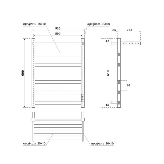 Полотенцесушитель электрический Apextermo Терра с полкой П5 500x600 мм TR01165WM (скрытое подключение) белый - фото 7