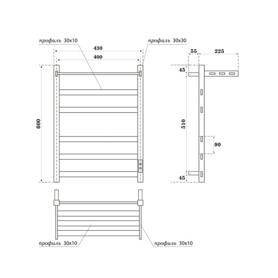 Полотенцесушитель электрический Apextermo Терра с полкой П5 400x600 мм TR11164GF (скрытое подключение) графит - фото 9