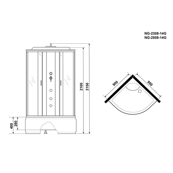 Душевая кабина Niagara Classic 90x90 см NG-2508-14G, хром/тонированное (безсиликоновая сборка) - фото 17