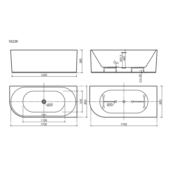 Ванна акриловая Sancos Edge 170x80 см FB23R - фото 9