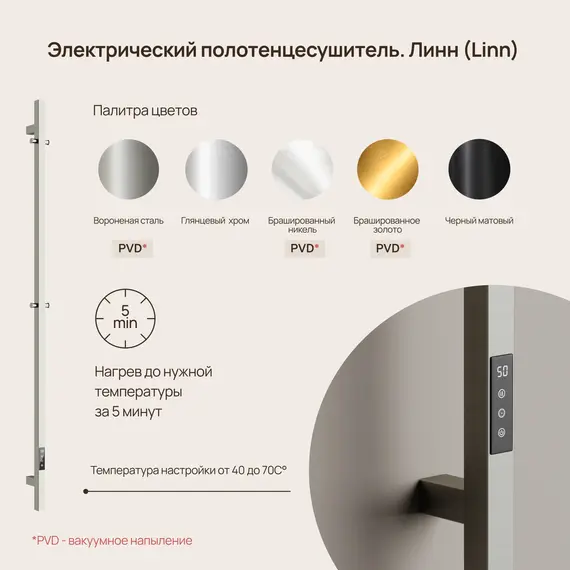 Полотенцесушитель электрический Sancos Linn 1500 мм SC13002BN (скрытое подключение) брашированный никель - фото 8