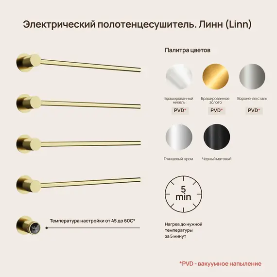 Полотенцесушитель электрический Sancos Linea П4 530x665 мм SC14001BG (скрытое подключение) брашированное золото - фото 7