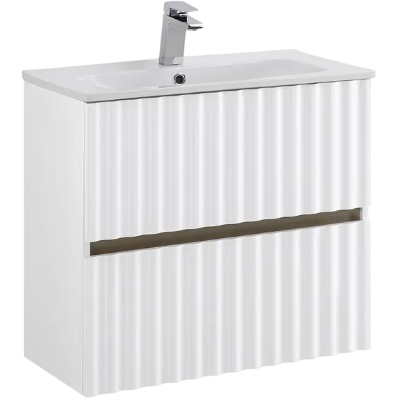 Тумба подвесная с раковиной Art&Max Elegant AM-ELEGANT-600-2C-SO-BL-LED-P 60 см (раковина AM7110-60) белый глянец - фото 