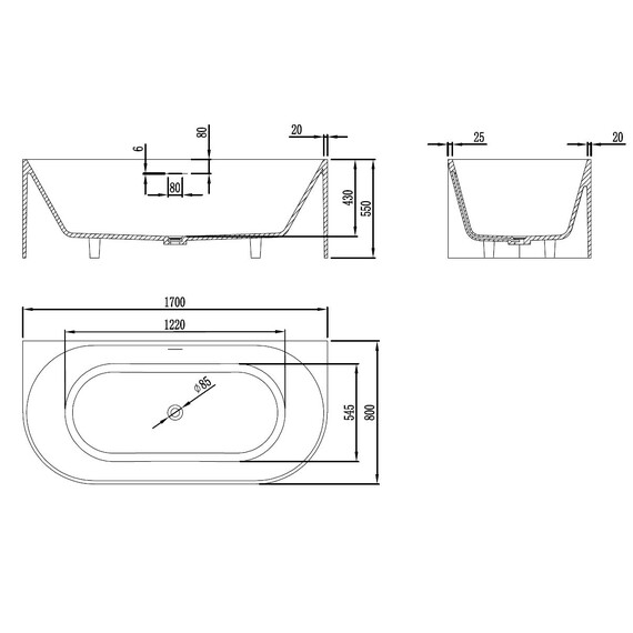 Ванна каменная Vincea Solid Surface 170x80 см VBT-4S07-1700MW, белый матовый - фото 6