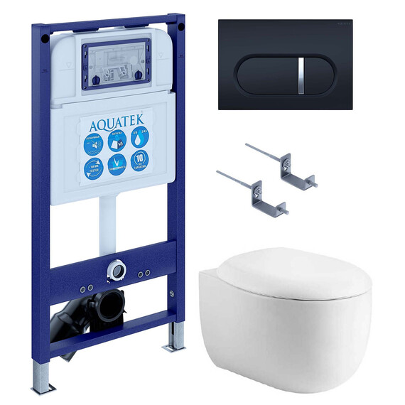 Инсталляция с подвесным унитазом комплект SET AQUATEK АЛЬТАИР cm-045 4в1 (рама AQUATEK INS-0000025 + крепление KKI-0000002 + кнопка KDI-0000045 + унитаз AQ1980-00 + тонкое сиденье soft-close) - фото 