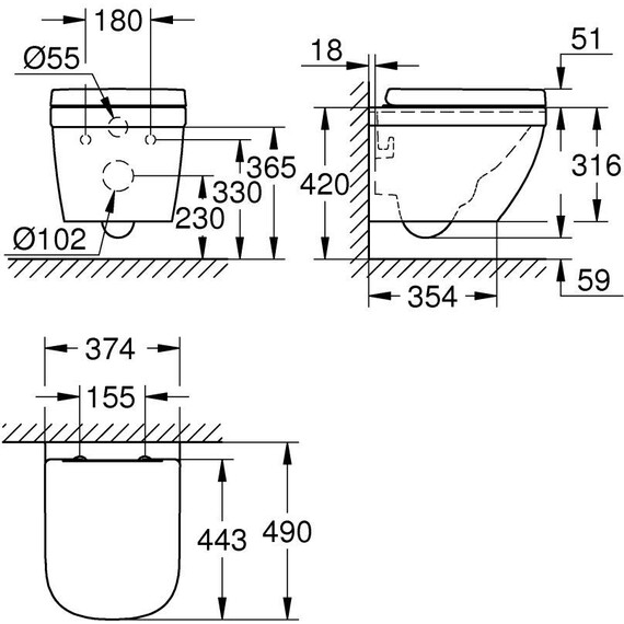 Унитаз подвесной безободковый Grohe Euro Ceramic 39693000 с крышкой микролифт (система смыва Торнадо) - фото 2