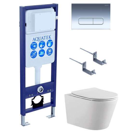 Инсталляция с подвесным унитазом комплект SET AQUATEK ВЕГА-1905-016 INS-17 (рама Standard INS-0000017 с клавишей KDI-0000016 и крепежом KKI-0000002 + унитаз ВЕГА AQ1905-00 с тонким сиденьем sc) - фото 