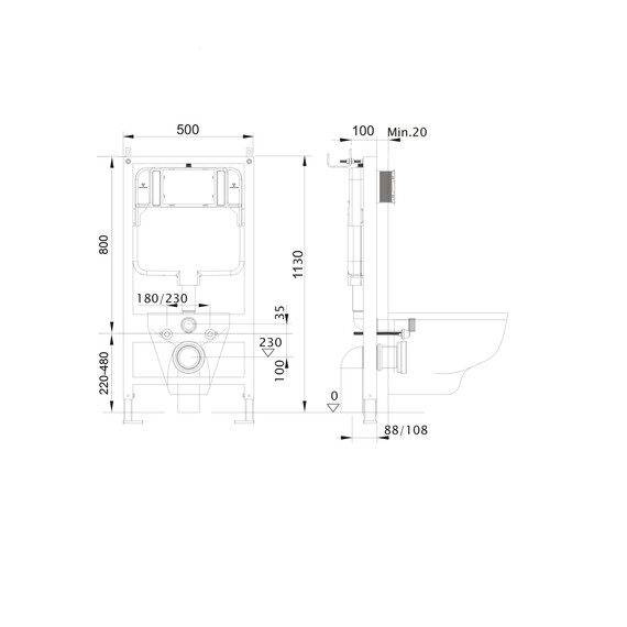 Инсталляция с подвесным унитазом комплект SET AQUATEK ВЕГА-1905-014 (рама AQUATEK Standard INS-0000012 с клавишей KDI-0000014 и крепежом KKI-0000002 + унитаз ВЕГА AQ1905-00 с тонким сиденьем sc) - фото 17