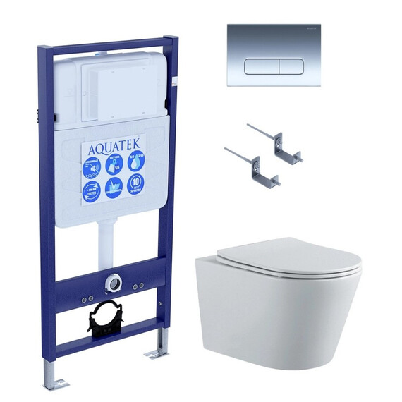 Инсталляция с подвесным унитазом комплект SET AQUATEK ВЕГА-1905-016 (рама AQUATEK Standard INS-0000012 с клавишей KDI-0000016 и крепежом KKI-0000002 + унитаз ВЕГА AQ1905-00 с тонким сиденьем sc) - фото 