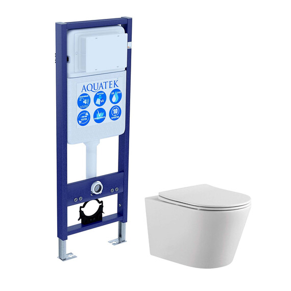 Инсталляция с подвесным унитазом комплект SET AQUATEK ВЕГА/17 (рама AQUATEK INS-0000017 + унитаз ВЕГА AQ1905-00 + тонкое сиденье с механизмом sc) - фото 