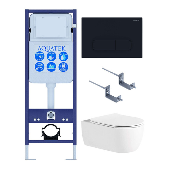 Инсталляция с подвесным унитазом комплект: Set AQUATEK ЕВРОПА New-017 4в1 (рама AQUATEK INS-0000017, клавиша KDI-0000017, крепеж KKI-0000002 +унитаз AQ1106L-00 с тонким сиденьем sc) - фото 