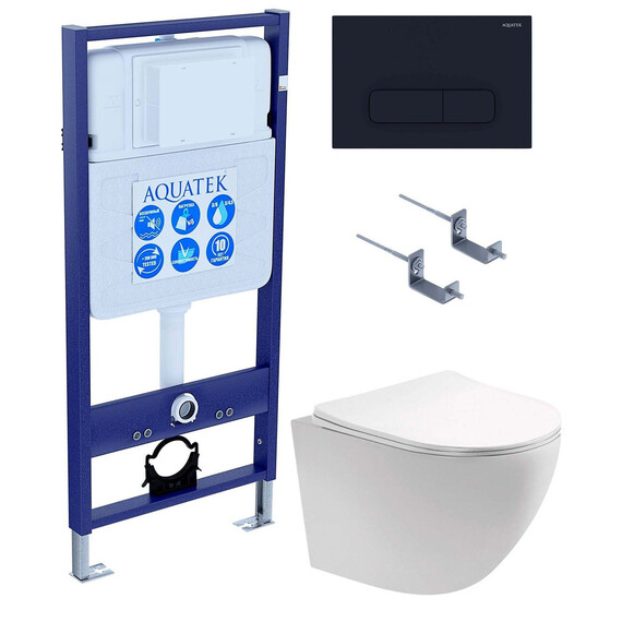 Инсталляция с подвесным унитазом комплект: SET AQUATEK ЕВРОПА-017 4в1 (рама AQUATEK Standard INS-0000012 с клавишей KDI-0000017 и крепежом KKI-0000002 + унитаз AQ1901-00 с тонким сиденьем sc) - фото 