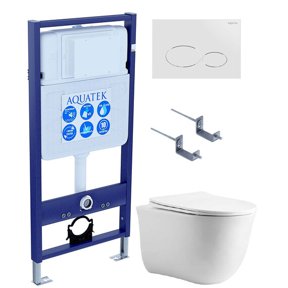 Инсталляция с подвесным унитазом комплект: SET AQUATEK КЛАССИК-071 4в1 (рама AQUATEK Standard INS-0000012 + крепеж KKI-0000002 + кнопка KDI-0000071 + унитаз КЛАССИК AQ1111-00 с крышкой) - фото 
