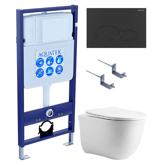 Инсталляция с подвесным унитазом комплект: SET AQUATEK КЛАССИК-074 4в1 (рама AQUATEK Standard INS-0000012 + крепеж KKI-0000002 + кнопка KDI-0000074 + унитаз КЛАССИК AQ1111-00 с крышкой) - фото 