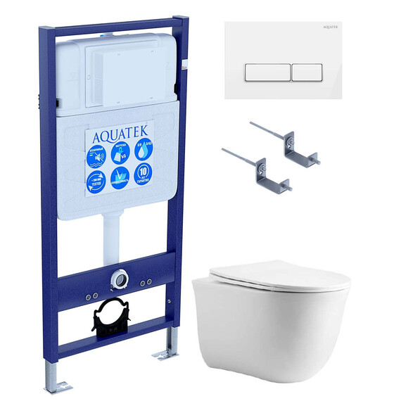 Инсталляция с подвесным унитазом комплект: SET AQUATEK КЛАССИК cm-061 4в1 (рама AQUATEK Standard INS-0000012 с звукоиз.прокладкой + крепеж KKI-0000002 + кнопка KDI-0000061 + унитаз КЛАССИК AQ1112-00 с крышкой) - фото 