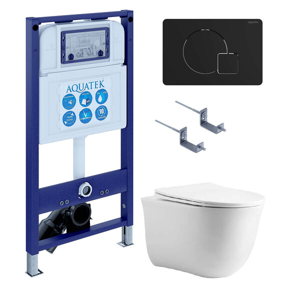 Инсталляция с подвесным унитазом комплект: SET AQUATEK КЛАССИК cm-069 4в1 (рама AQUATEK INS-0000025 + крепление KKI-0000002 + кнопка KDI-0000069 + унитаз AQ1112-00 + тонкое сиденье с механизмом soft close) - фото 