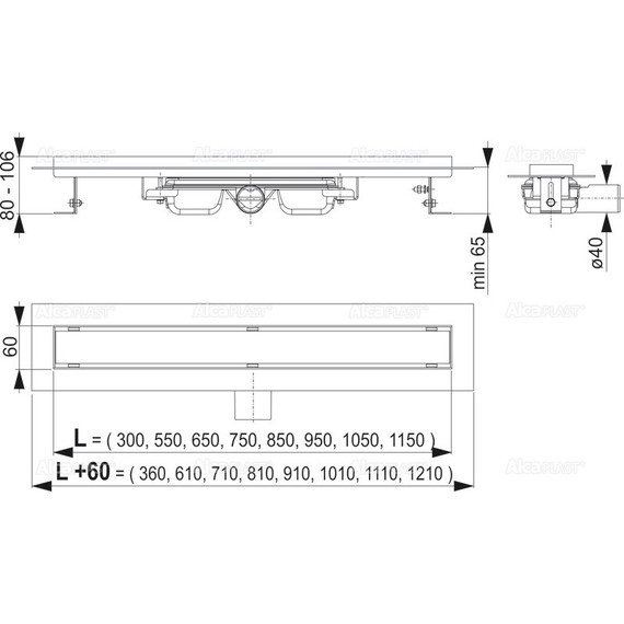Трап AlcaPlast APZ106-650 Professional, Цвет производителя: нержавеющая сталь/мат, бронза-антик, Размер трапа: 650 - фото 2