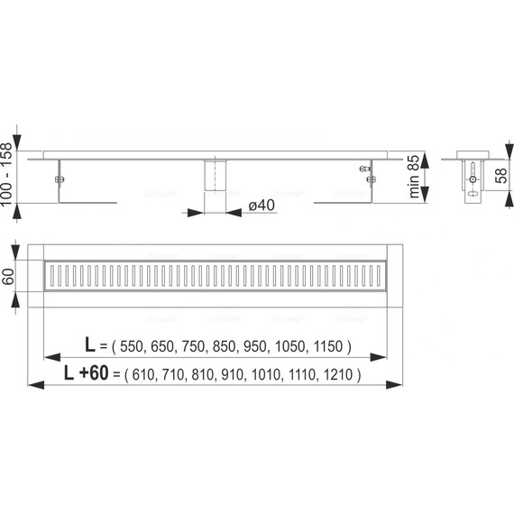 Трап AlcaPlast APZ2001-550, Цвет производителя: нержавеющая сталь/глянец, нержавеющая сталь/мат, Размер трапа: 550 - фото 2