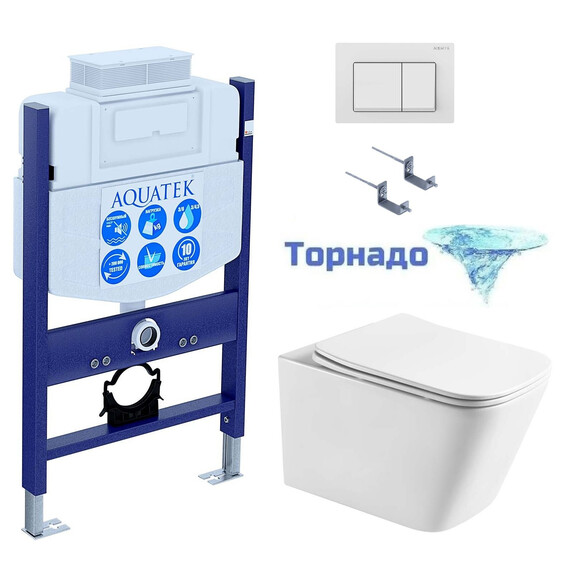 Инсталляция с подвесным унитазом комплект: SET AQUATEK ЛИБРА T-TDI004 (рама Standard INS-0000018 + унитаз AQ1505T-00 с тонким сиденьем soft-close, система смыва Торнадо+ крепление KKI-0000002 + кнопка TDI-0000004) - фото 
