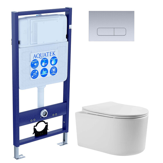 Инсталляция с подвесным унитазом комплект:  SET AQUATEK МИЯ-014 3в1 (рама AQUATEK Standard INS-0000012 + клавиша KDI-0000014 + унитаз МИЯ AQ2004-00 с тонким сиденьем soft-close) - фото 