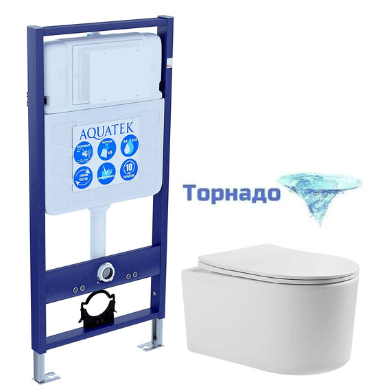 Инсталляция с подвесным унитазом комплект: SET AQUATEK МИЯ Т (рама AQUATEK Standard INS-0000012 + унитаз МИЯ AQ2004T-00 с тонким сиденьем soft-close, система смыва Торнадо) - фото 