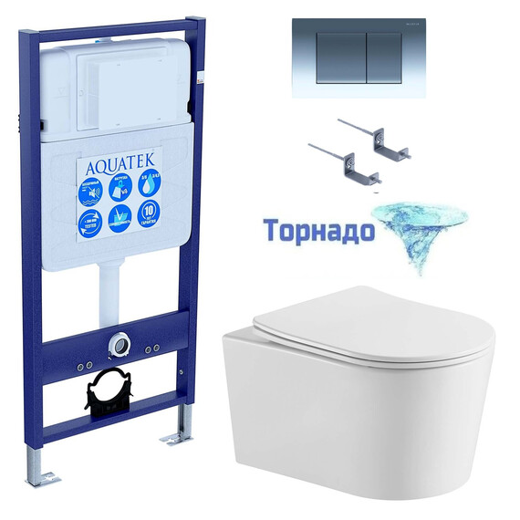Инсталляция с подвесным унитазом комплект: SET AQUATEK ОБЕРОН T KDI10 (рама AQUATEK Standard INS-0000012 с клавишей KDI-0000010 и крепежом KKI-0000002 +унитаз ОБЕРОН AQ1365T-00 с сиденьем sc, система смыва Торнадо) - фото 