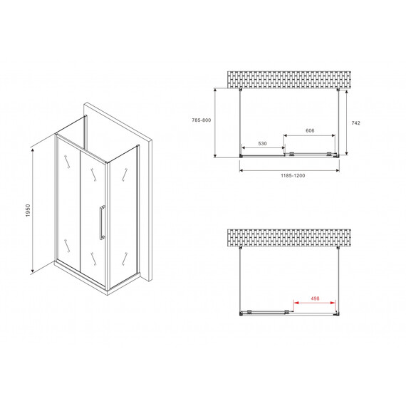 Душевое ограждение Abber Schwarzer Diamant 120х80 см AG30120H-S80-S80, хром/прозрачное - фото 21