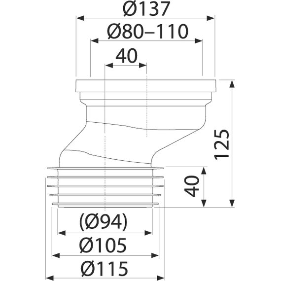 Патрубок для унитаза AlcaPlast A991-40 эксцентрический - фото, картинка 2 Патрубок для унитаза AlcaPlast A991-40 эксцентрический - фото 2
