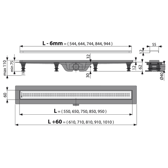 Трап Alcadrain APZ9-550M Simple (AG100201550), Цвет производителя: нержавеющая сталь/мат, Размер трапа: 550 - фото 2