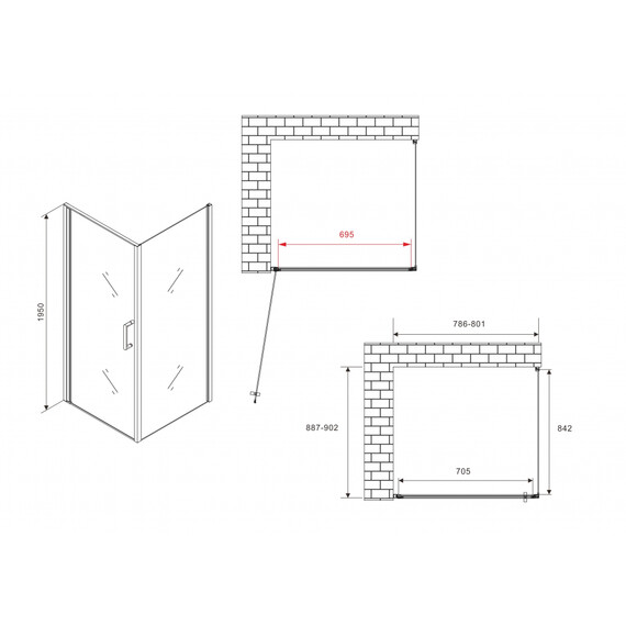 Душевое ограждение Abber Sonnenstrand 80x90 см AG04080M-S90M, хром/матовое - фото 17