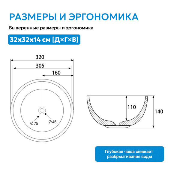 Раковина-чаша Abber Bequem 32 см AC2106MG, серый матовый - фото 5