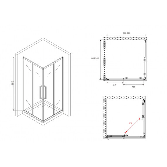 Душевое ограждение Abber Schwarzer Diamant 90x90 см AG02090BMH, чёрный/матовый - фото 15