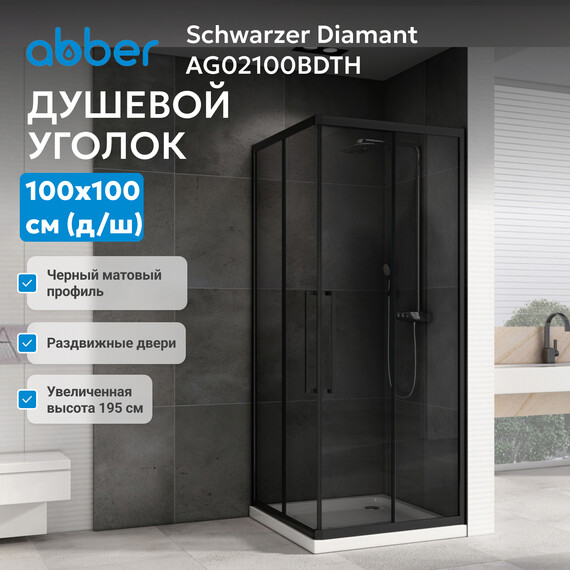 Душевое ограждение Abber Schwarzer Diamant 100x100 см AG02100BDTH, чёрный/тонированное - фото 3