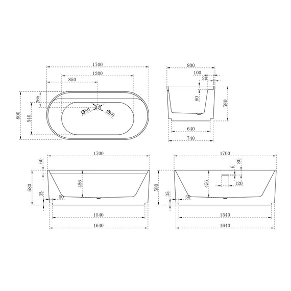 Ванна акриловая Abber 170x80 см AB9444MW, белый матовый - фото 12