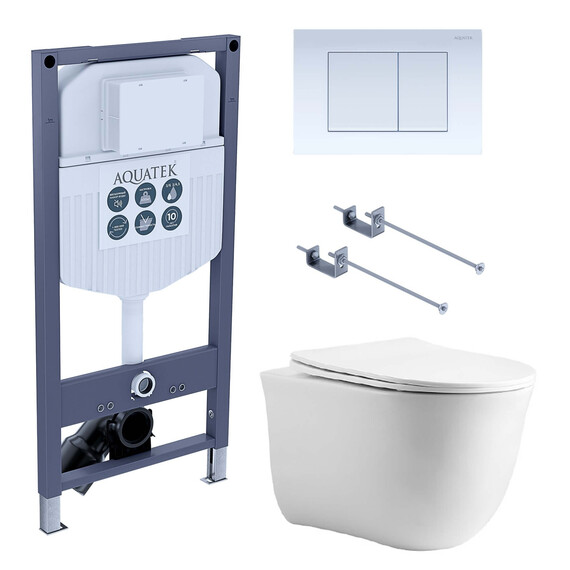 Инсталляция с подвесным унитазом комплект: SET КЛАССИК cm-INS23-009 4в1 (рама AQUATEK INS-0000023 +крепеж KKI-0000001 +кнопка KDI-0000009 +унитаз AQ1112-00 с крышкой sc) - фото 