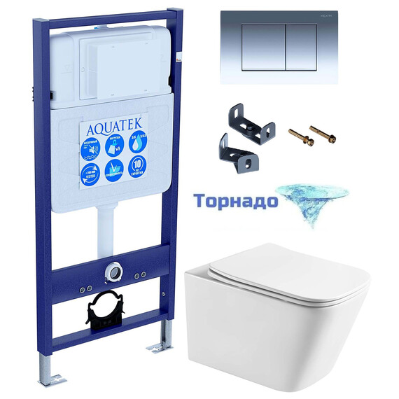 Инсталляция с подвесным унитазом комплект: SET ЛИБРА T-010/KKI33 (рама AQUATEK Standard INS-0000012 + крепеж KKI-0000033 + KDI-0000010 + унитаз ЛИБРА AQ1505T-00 с тонким сиденьем soft-close, система смыва Торнадо) - фото 