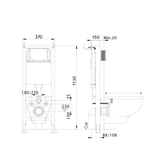 Инсталляция с подвесным унитазом комплект: SET AQUATEK СИРИУС-INS17/KKI2 (рама AQUATEK Standard INS-0000017+ крепеж KKI-0000002+ унитаз AQ1582T-00 СИРИУС TORNADO с тонким сиденьем soft-close) - фото 6