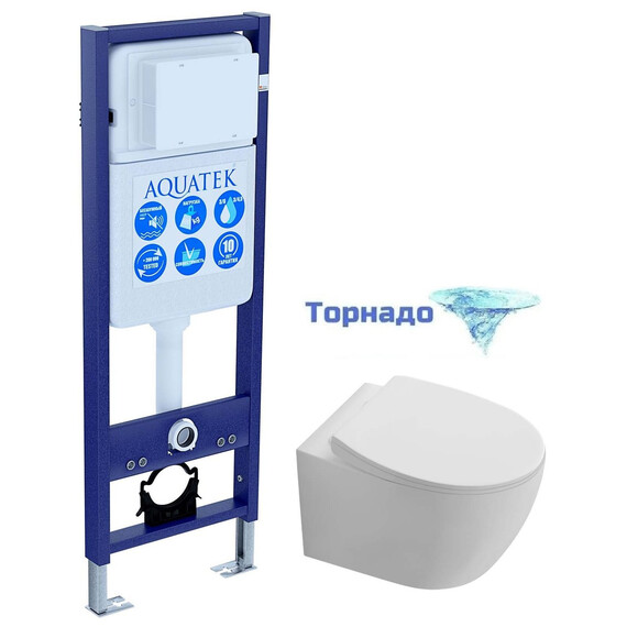 Инсталляция с подвесным унитазом комплект: SET AQUATEK СИРИУС-INS17 (рама AQUATEK Standard INS-0000017 + унитаз AQ1582T-00 СИРИУС с тонким сиденьем soft-close, система смыва Торнадо) - фото 