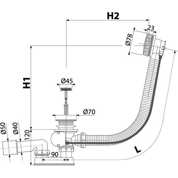 Сифон для ванны AlcaPlast A55 ANTIC металл - фото, картинка 2 Сифон для ванны AlcaPlast A55 ANTIC металл - фото 2