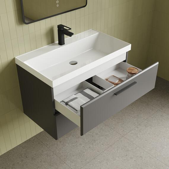 Тумба подвесная с раковиной Iddis Слайд Икс (Slide X) 80 см SLX80G0i95K, серый - фото 