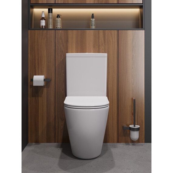 Унитаз-компакт безободковый Cezares Stylus-Tor CZR-538-CP-TOR с тонкой крышкой микролифт, кнопка оружейная сталь (система смыва Торнадо) - фото 8